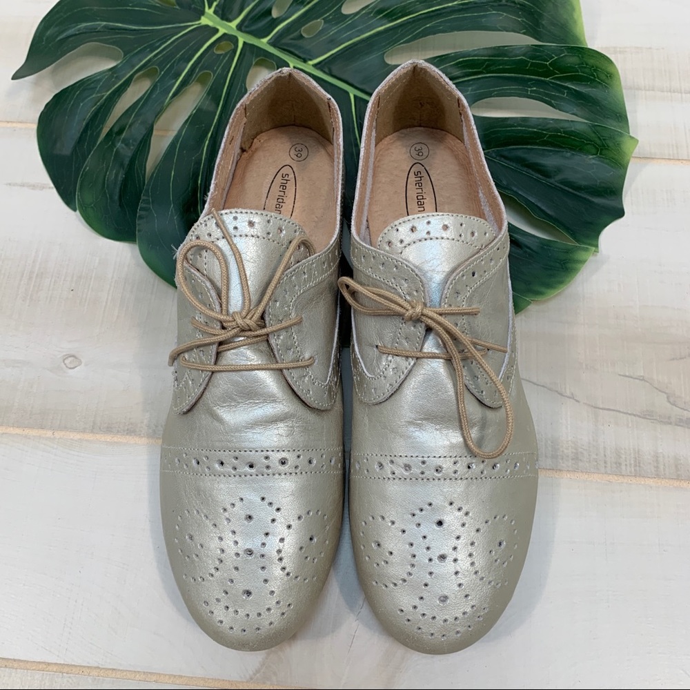 Sheridan Mia Praha Silver Leather Tie Oxfords 39 - Picture 4 of 10